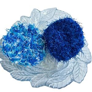 HAND CRAFTED Crochet Colorful Blue Polyester Kitchen or Bathroom Scrubbing Pads